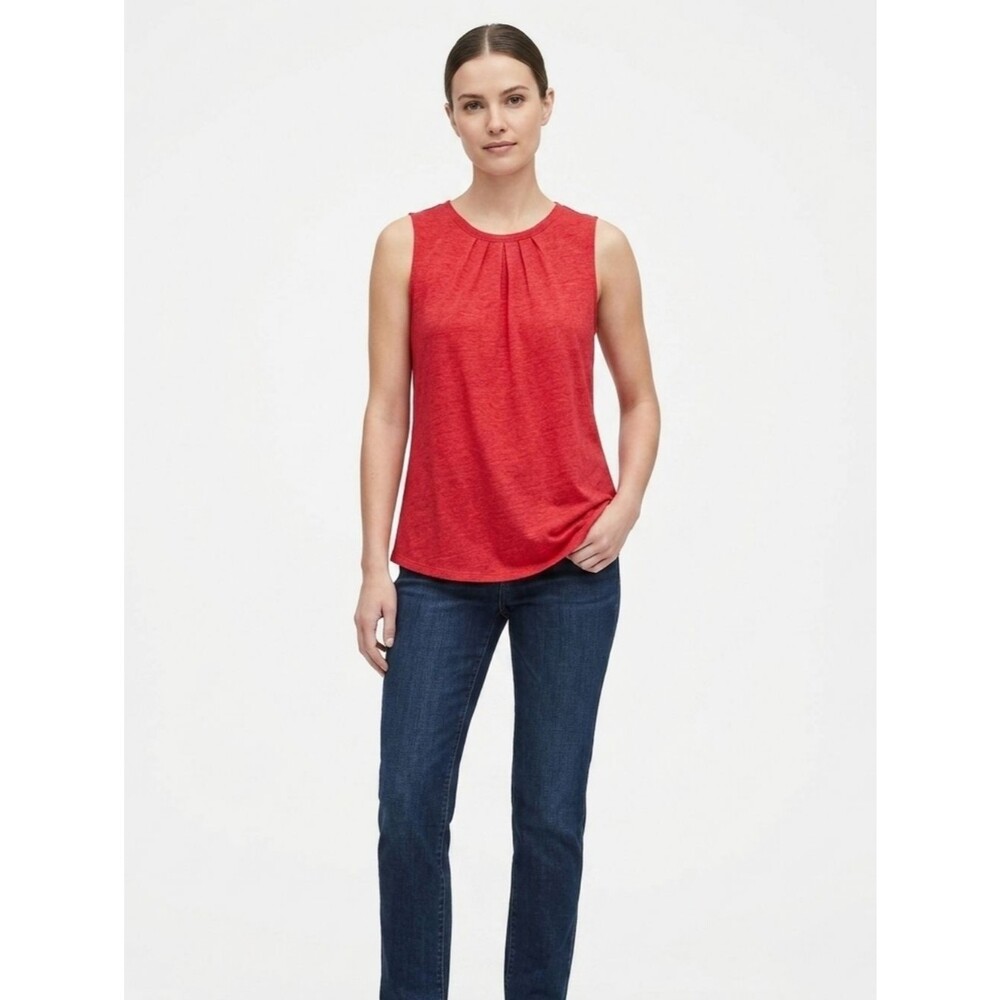 Banana Republic Red Linen Blend Pleated Sleeveless Tank Top Size M